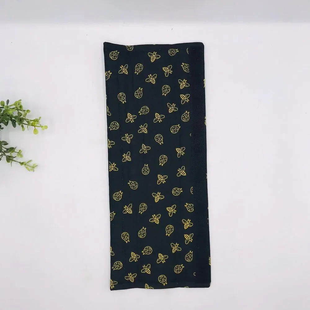 One Single Refrigerator Handle Cover, Reversible, Bees and Bugs on Black 14x5